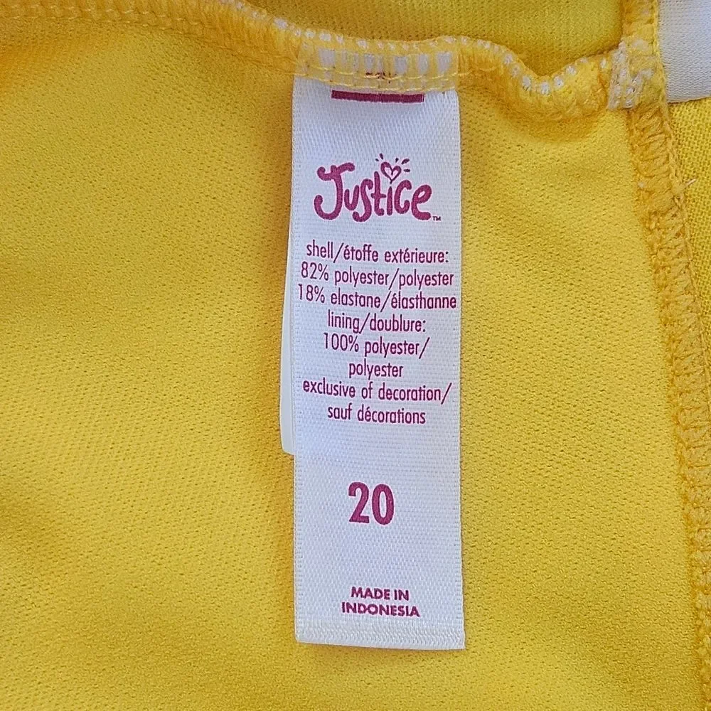 Justice Swimsuit Girls Sz 20 Yellow & White Striped One-Shoulder Scallop NWOT